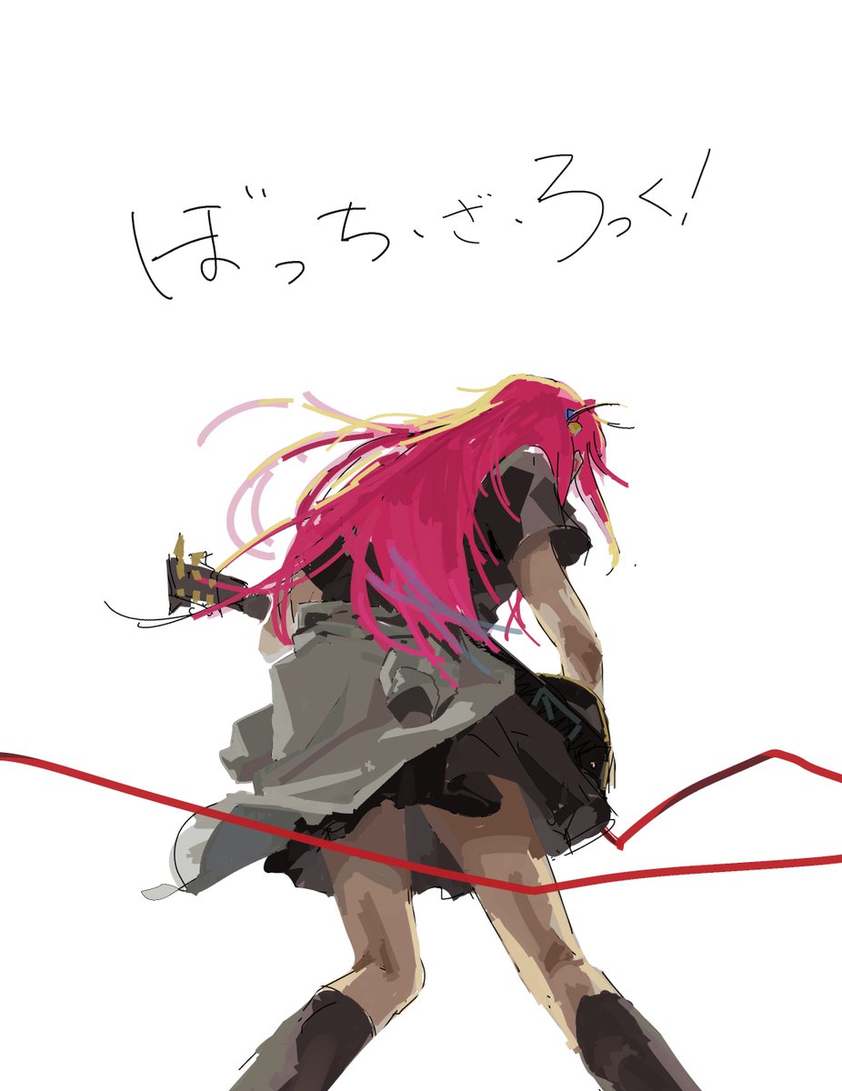 gotoh hitori ,gotou hitori 1girl solo guitar pink hair instrument long hair skirt  illustration images