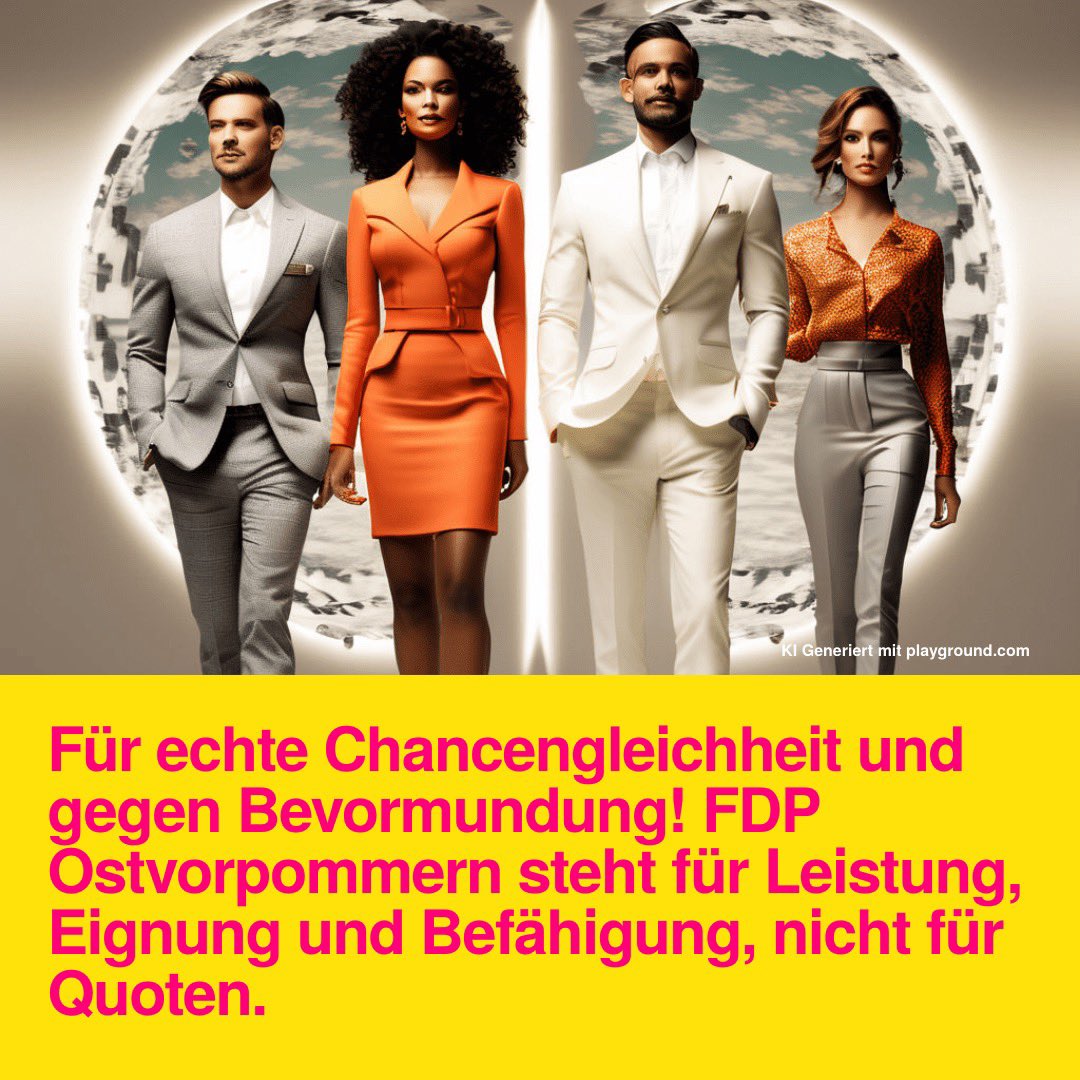 FDPOVP's tweet photo. Wir lehnen jedwede Quotenregelung wie z.B. eine Frauenquote grundsätzlich ab und unterstützen das Auswahlprinzip „Leistung - Eignung - Befähigung“.
Wir sprechen uns für eine absolute Gleichberechtigung in allen Bereichen des täglichen Lebens aus.
#FDPOVP #Ostvopommern #Vorpommern https://t.co/Q4a5wv6yfs