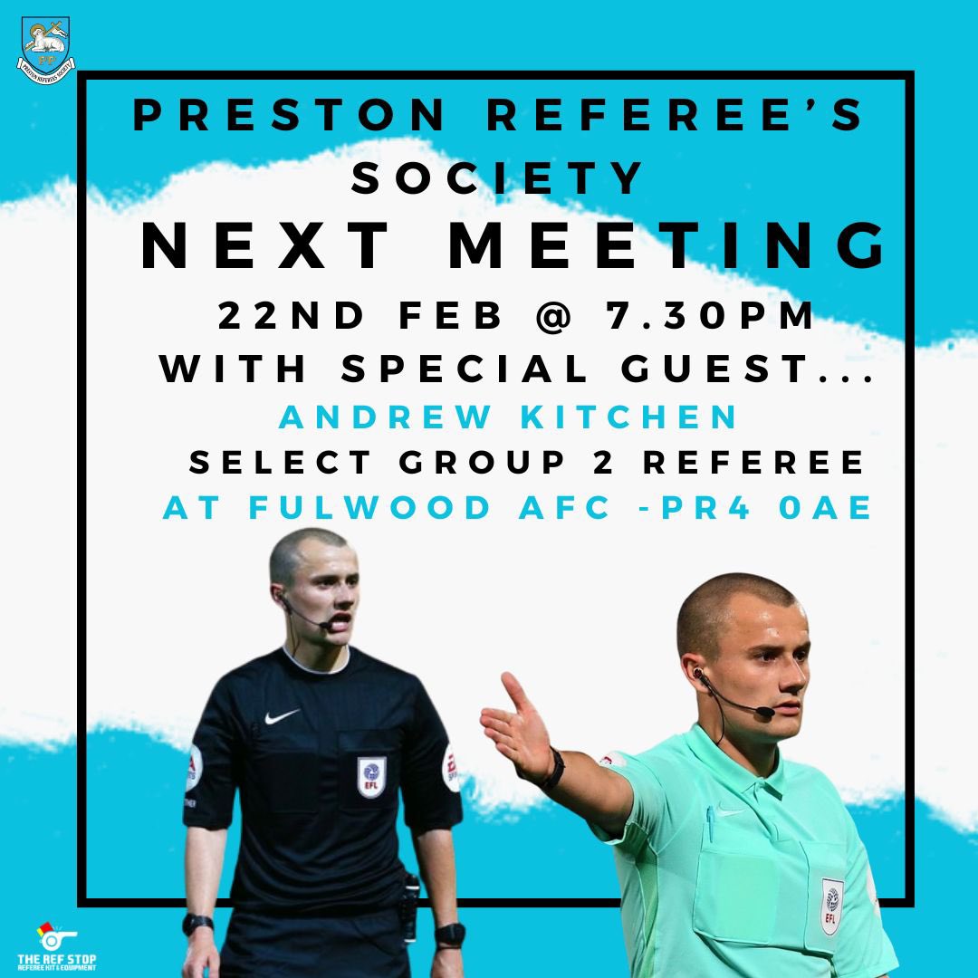 😃 We can’t wait to welcome you all back to our next meeting this Thursday!

🔥It’s sure to be one not to miss with EFL Referee Andrew Kitchen kindly coming to give a presentation!

⬇️ Details below ⬇️