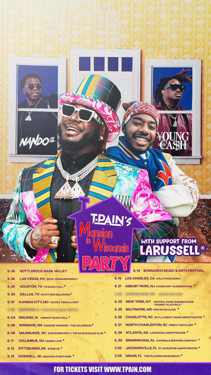 cdotvisuals's tweet image. Happy to announce that I’m going back on tour with my bro NandoStl for T-Pains “Mansion in Wiscansin Party Tour” with Young Cash and LaRussel🎉🎉📸 hopefully I see you in a city…or a couple of them! Lets get it! Back on road! 😤🏎️💨