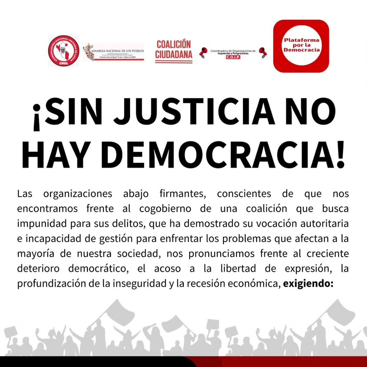 ManuelaRamos's tweet photo. 📆 #20 de febrero| En el marco del Día Mundial de la Justicia Social, más de 70 organizaciones, articuladas en diversas plataformas a nivel nacional, levantamos nuestra voz y exigimos justicia para todas y todos. https://t.co/dCl2QINuga