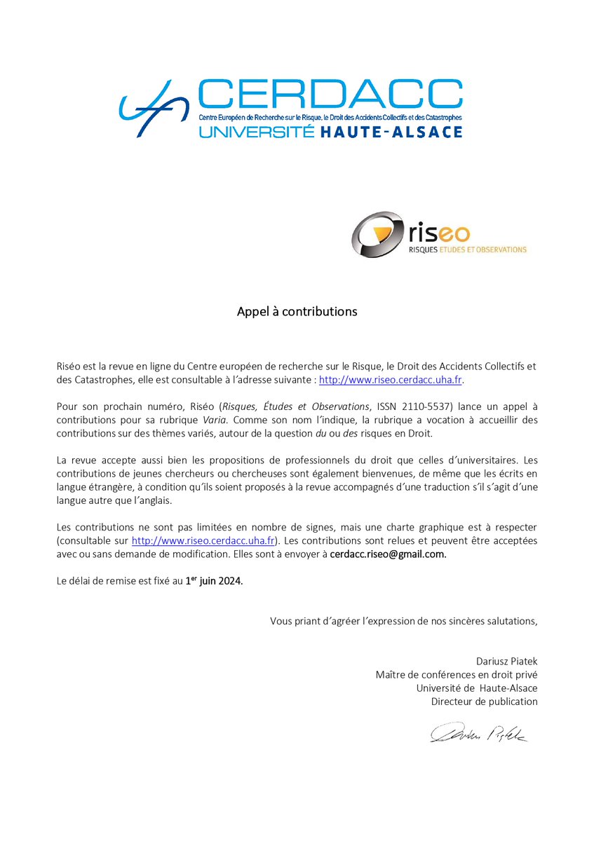Riséo attend vos contributions pour sa rubrique "Varia".

N'hésitez pas à nous envoyer vos propositions d'articles autour de la thématique du "risque" au plus tard le 1er juin 2024.

Les contributions de jeunes chercheurs sont les bienvenues.