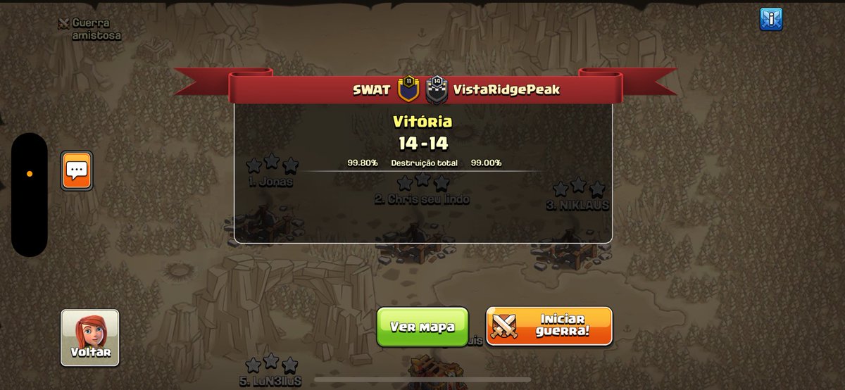 Week 2✅! Torneio @Chaos__Cup ! GG @VistaRidgeCoC , nice war!🤝🏾 Vamos por mais!🦅 ⭐️⭐️⭐️ @LuN3lluS ⭐️⭐️⭐️ @JonasCorra14 ⭐️⭐️⭐️ @ChrisLindoCOC ⭐️⭐️⭐️ @LuisLourenco204 ⭐️⭐️ @NIKLAUS_COC #GOSWAT🇧🇷🚀