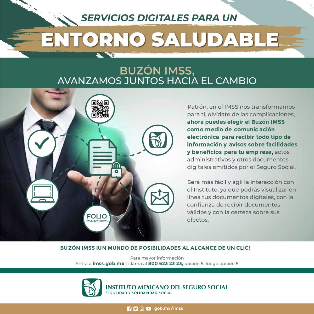 #BuzónIMSS Solicita al IMSS la transmisión electrónica de información, avisos y documentos digitales a través de imss.gob.mx/buzonimss. Simplifica tu comunicación con la institución. 📤🖥️