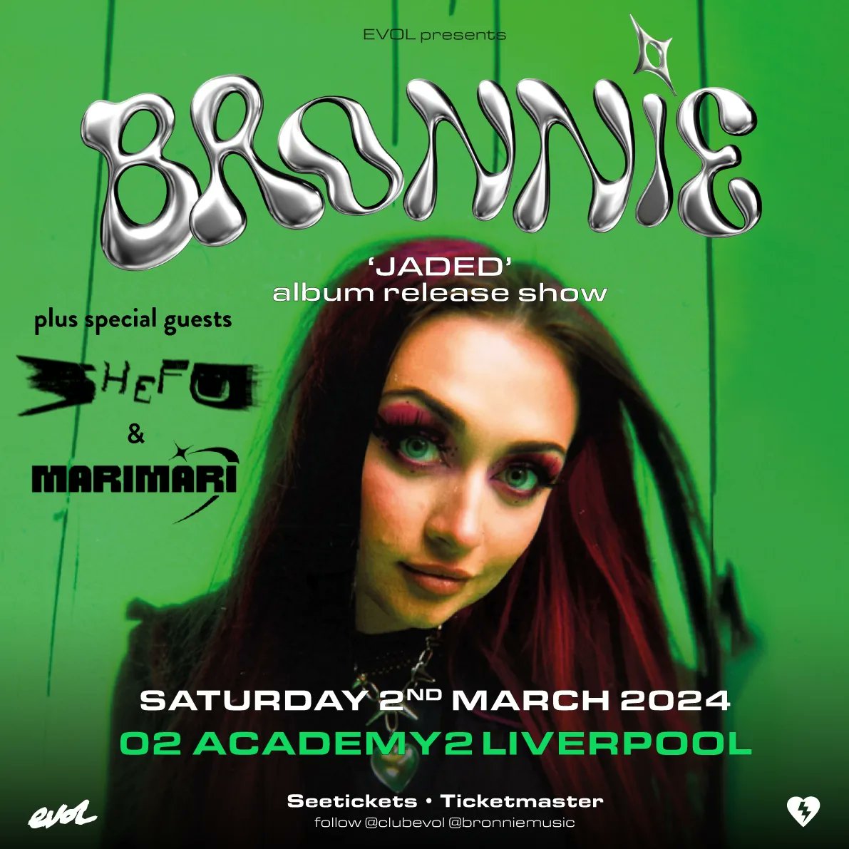 𝐅𝐑𝐄𝐒𝐇𝐋𝐘 𝐀𝐍𝐍𝐎𝐔𝐍𝐂𝐄𝐃 Electrifying alt-rockers @ShefuBand and the emo hyperpop of MARiMARi are special guests at @BronnieMusic's 'Jaded' album release show at @O2AcademyLpool, Saturday March 2nd 🔥 VIP, Meet & Greet + general admission 👇 seetickets.com/event/bronnie/…