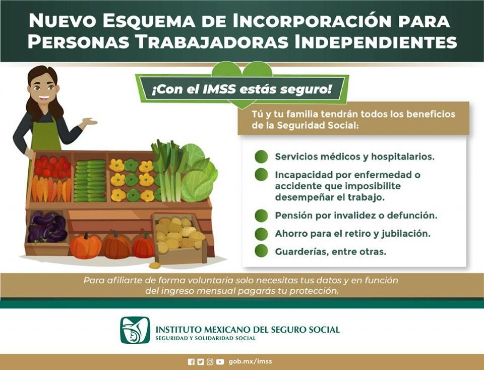 Si trabajas por cuenta propia, tú y tu familia pueden acceder a beneficios del #IMSS, como atención médica, medicamentos, guarderías, pensiones y más. Regístrate en línea en tan solo 5 minutos: buff.ly/3Rb9g5I. #PersonaTrabajadoraIndependiente