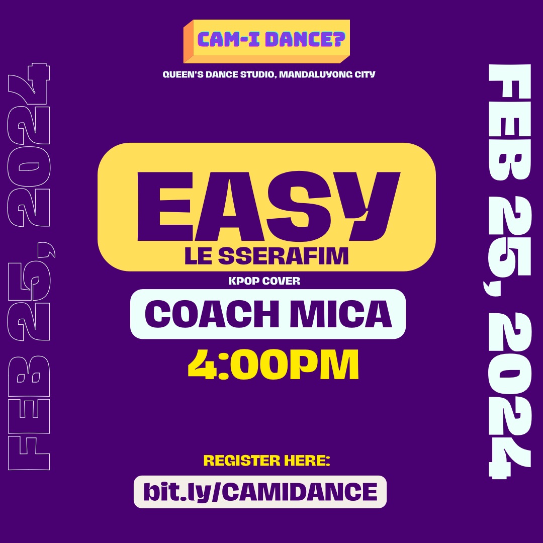 camiartph's tweet image. FEB 25 CAM-I DANCE CLASS SCHEDULE!

1:00PM (KPOP COVER)
RIIZE - GET A GUITAR

2:30PM (OPEN CHOREO)
BINI - PANTROPIKO

4:00 (KPOP COVER)
LE SSERAFIM - EASY

REGISTER HERE:
bit.ly/CAMIDANCE

#camidance #kpopclass #ppop #coverclass #openchoreoclass #CAMIARTPH