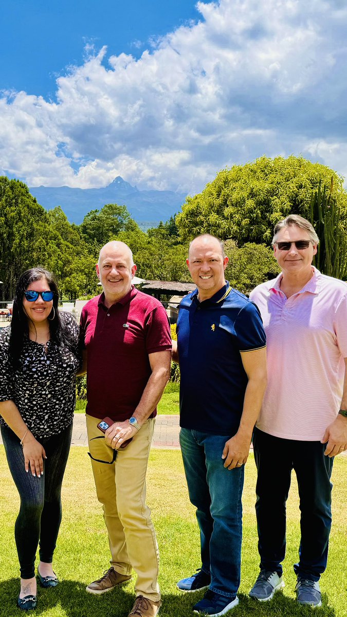 SeanDHammerle's tweet photo. It's fantastic to have two members of our exec team here in Kenya. Alan and I enjoyed taking Edith and Jack to Nanyuki for a pics on the equator, followed by lunch at the Fairmont Mount Kenya Safari Club. We were enjoyed clear views of Mount Kenya. #ONQKenya #QFamily @ONQCC https://t.co/hGy8bUTS78