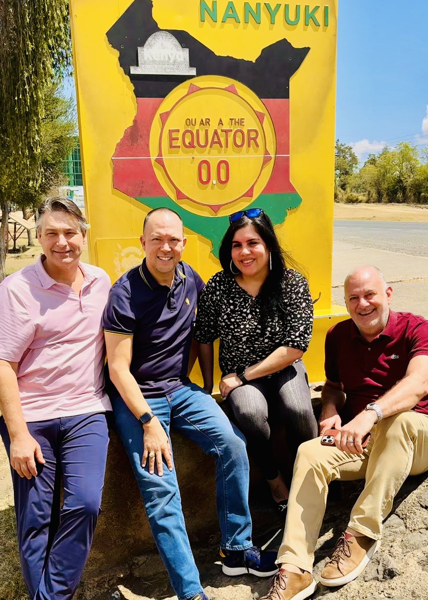SeanDHammerle's tweet photo. It's fantastic to have two members of our exec team here in Kenya. Alan and I enjoyed taking Edith and Jack to Nanyuki for a pics on the equator, followed by lunch at the Fairmont Mount Kenya Safari Club. We were enjoyed clear views of Mount Kenya. #ONQKenya #QFamily @ONQCC https://t.co/hGy8bUTS78