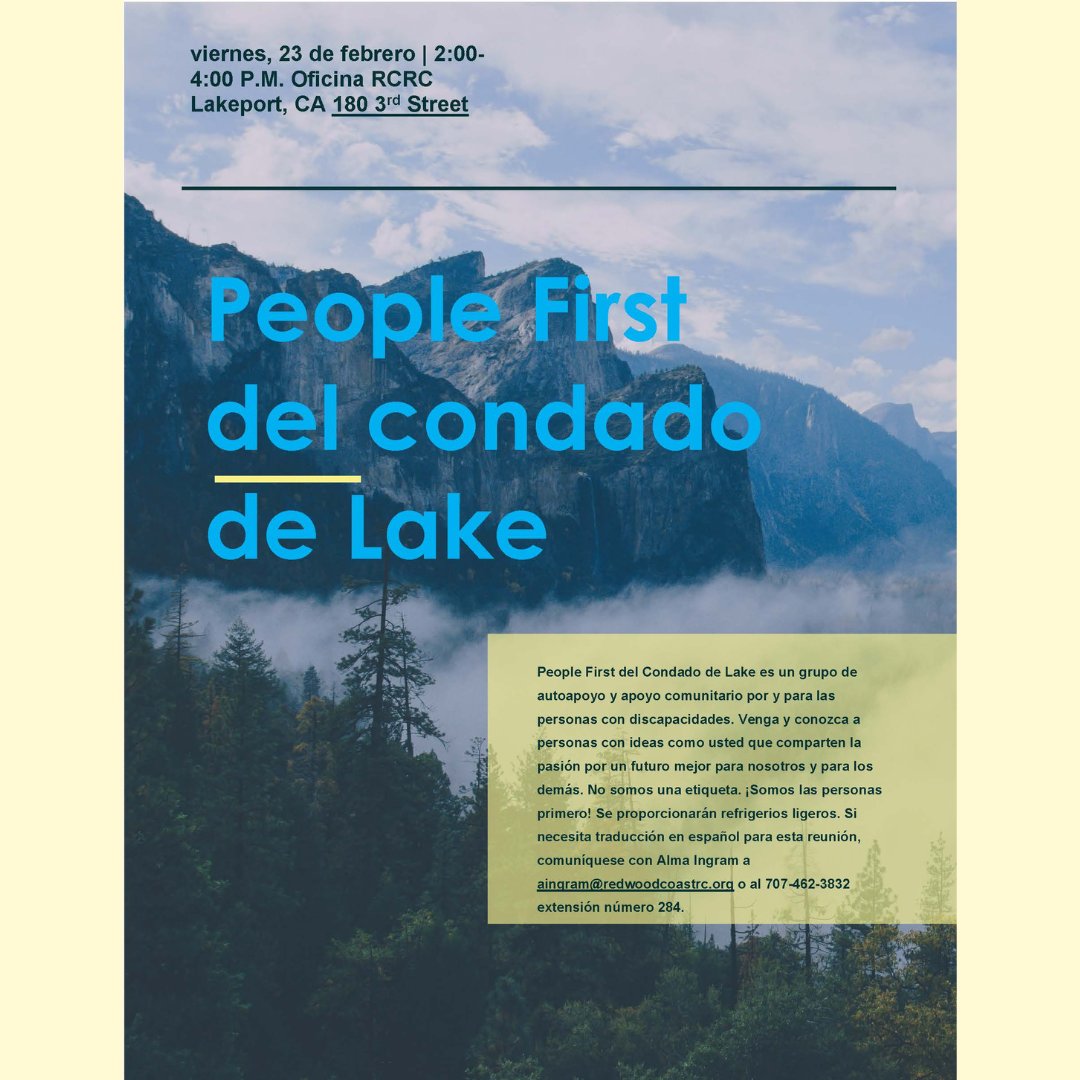 Come join People First in Lake County this Friday!
A Group of self and community advocates by and for people with disabilities.

Where: 180 3rd Street, Lakeport
When: 2-4pm

#Lakeport #lakeportca