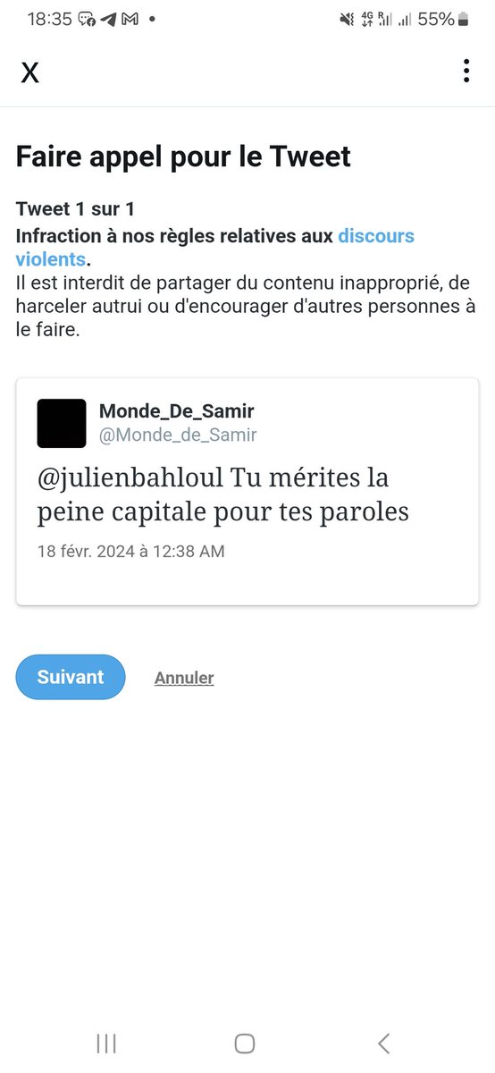 Monde_de_Samir's tweet photo. Sur X (Twitter), quand tu souhaites la prison à une personne qui fait l'apologie du génocide, ton compte finit par sauter. 

@julienbahloul https://t.co/3acUa6ABjC