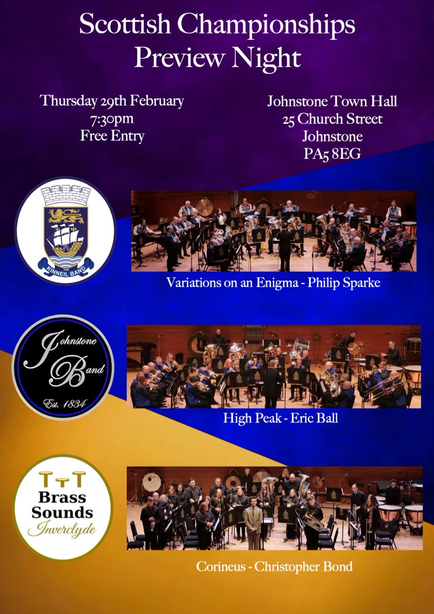 It's a #LeapYear - why not join us plus @Kinneilband and Brass Sounds Inverclyde on Thursday 29th February ahead of the Scottish Championships #johnstone #brassband
