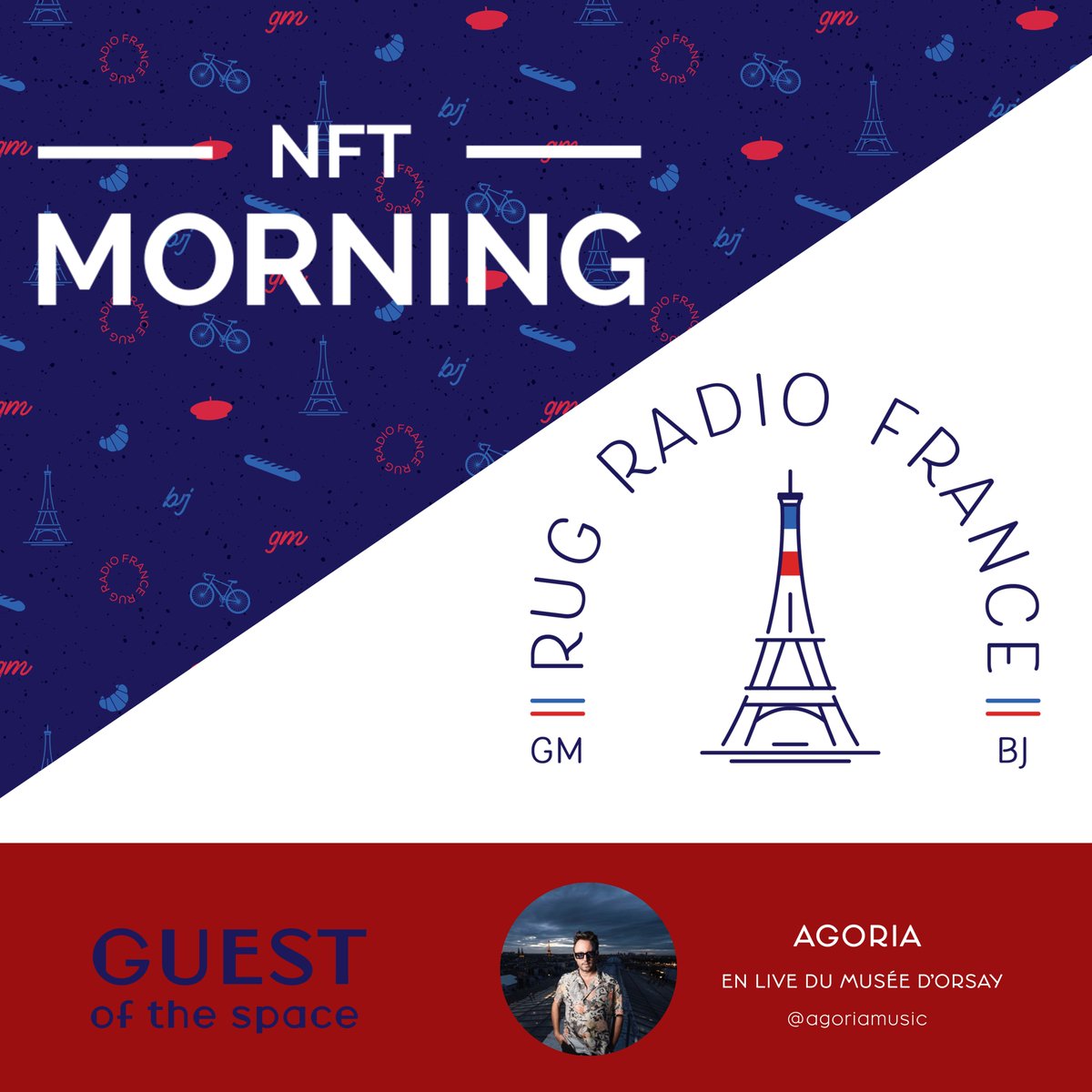 Demain à 18h30, rejoignez-nous pour le RUG Morning avec <a href="/NFTmorning/">NFT MORNING is back! ☕👾</a> pour une spéciale en direct du <a href="/MuseeOrsay/">Musée d'Orsay</a> avec L'expo <a href="/agoriamusic/">{agoria}</a>  {Le Code d'Orsay} 🎙️🇫🇷✨