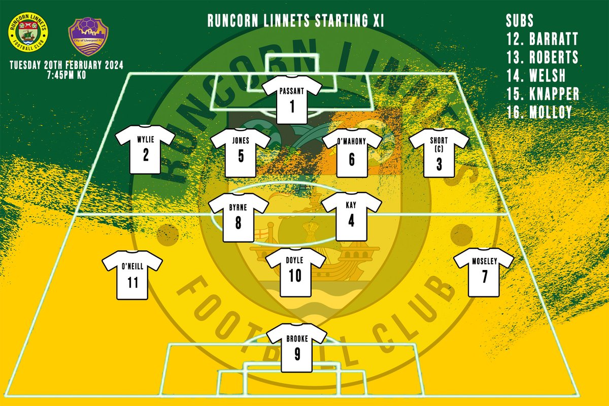 RuncornLinnets's tweet photo. 📰🚨 | TEAM NEWS FOR RUNCORN LINNETS 

5 changes from Saturday's win as Saxon, Molloy, Barratt, Welsh and Knapper are replaced by Moseley, Brooke, Jones, Wylie and a first competitive start for Eric Byrne https://t.co/OOfv4CofHm