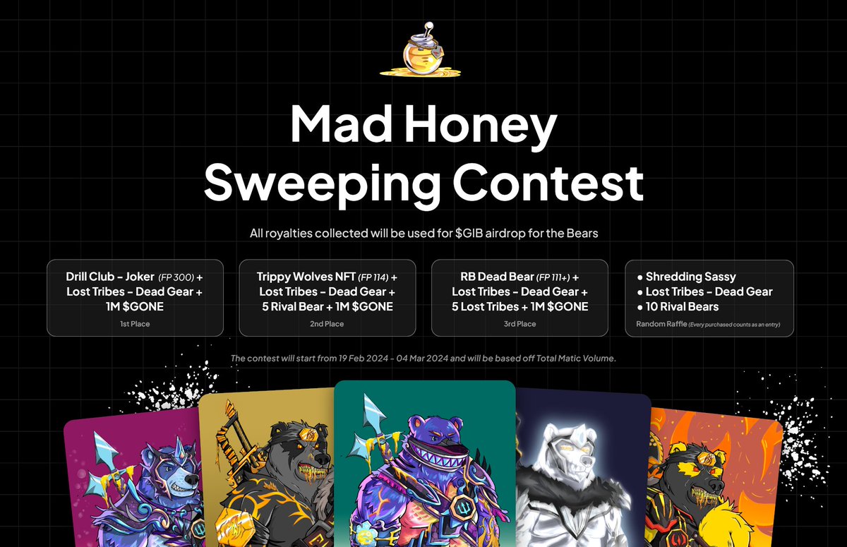 Mad Honey is taking over!🔥
The sweep is on. The airdrop is coming.
Go get some Bears! #GetMadWithUs