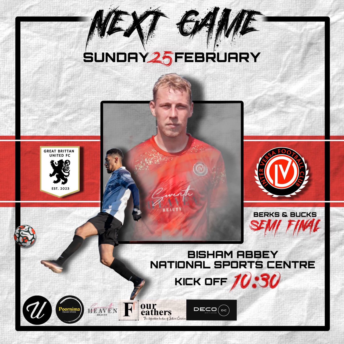 🚨🚨🚨ATTENTION🚨🚨🚨

This Sunday we face <a href="/Greatbrittanutd/">Great Brittan United</a> in the semi finals of the <a href="/BerksandBucksFA/">Berks & Bucks FA</a> Sunday cup!

The boys are looking to continue recent from and put themselves in the final!

If you’re free get down and support us in what should be a great game of football👺