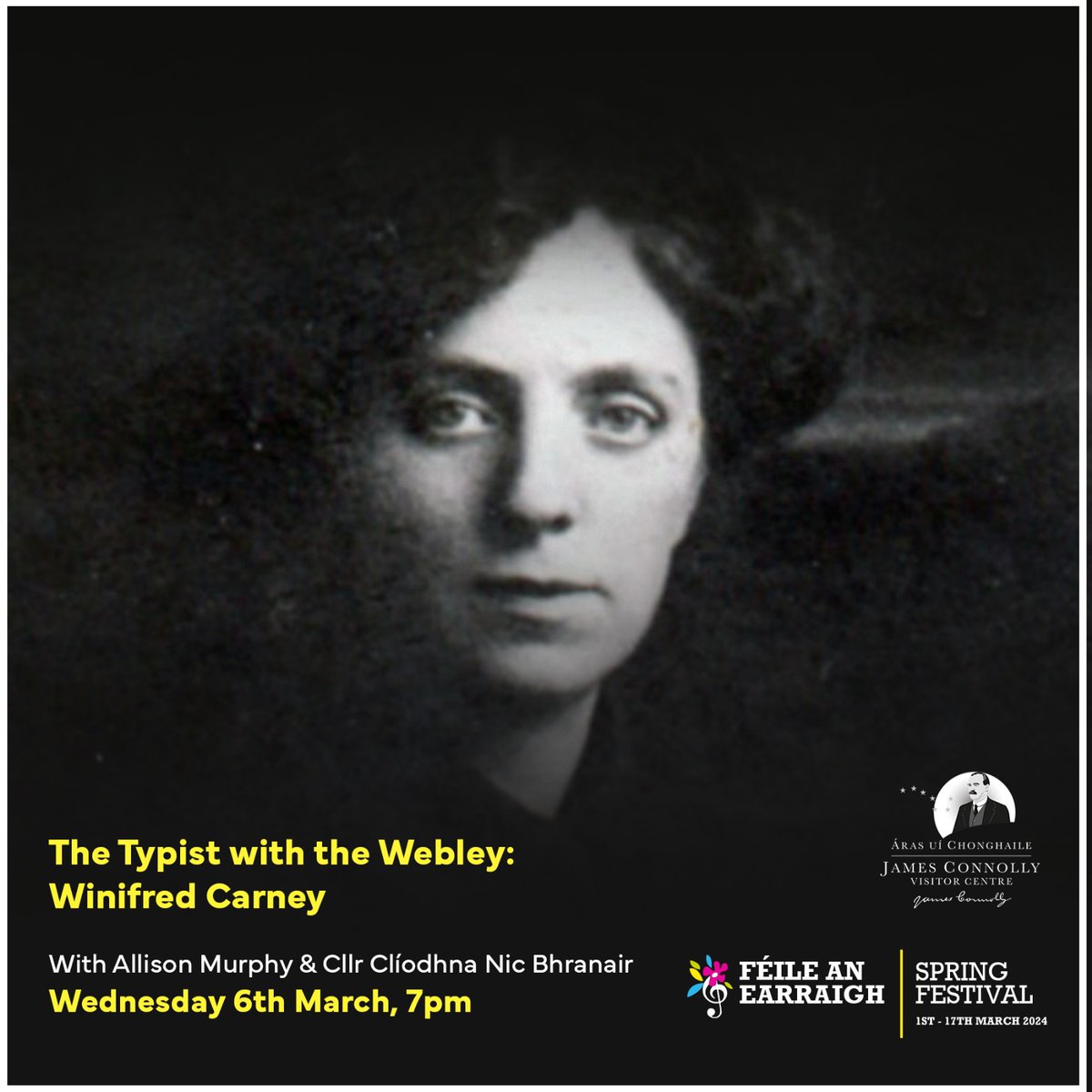 🗣‘The Typist with the Webley’: Winifred Carney
With Allison Murphy &amp; <a href="/clio_nicb/">Clíodhna NicBhranair</a>

In celebration of #IWD we'll be discussing the life &amp; times of the Trade Unionist &amp; Republican icon, Winifred Carney, and how she continues to inspire women today.

Register: forms.gle/EzPgxUKCpZTwxh…