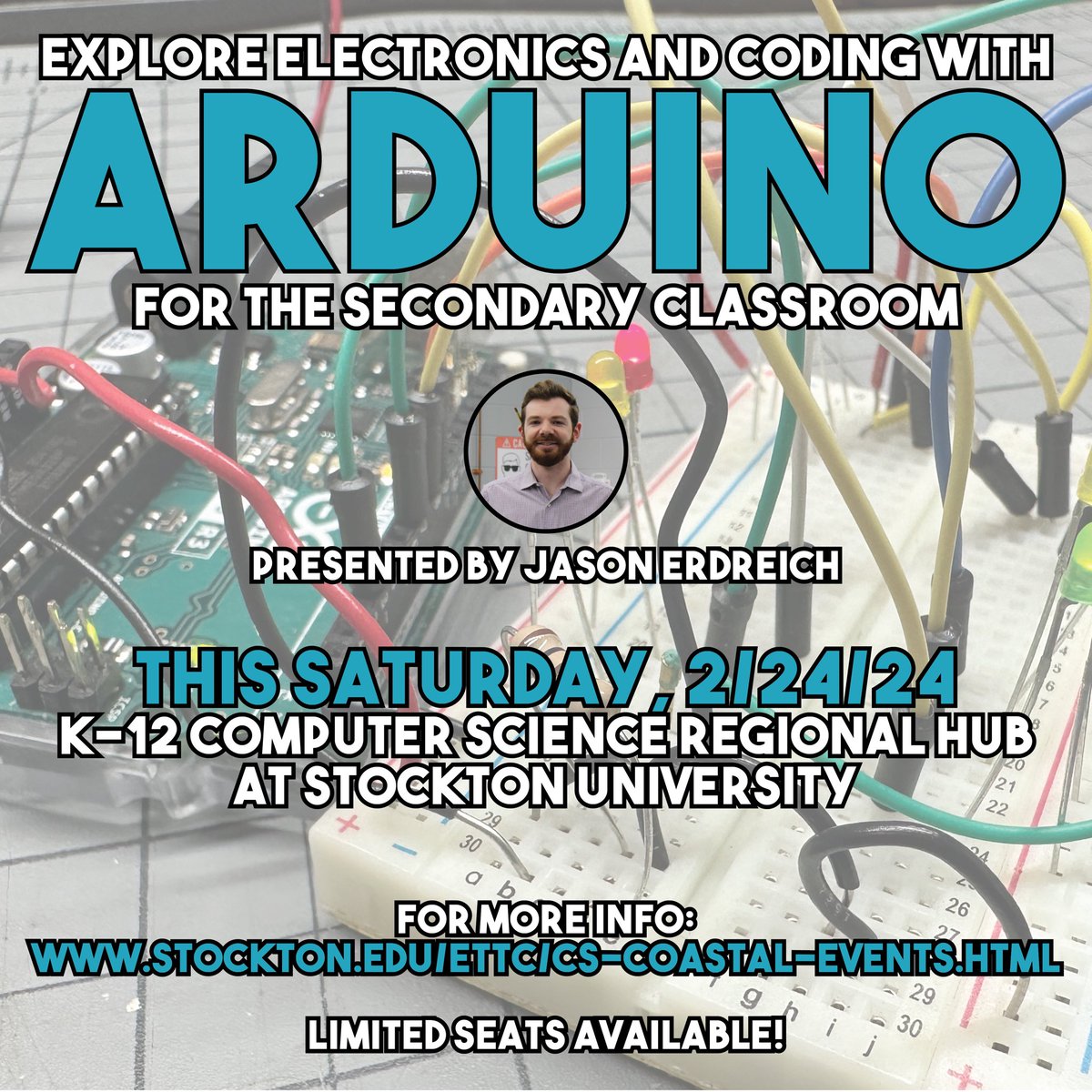 There’s still time to register for my FREE workshop for #computerscience educators in NJ taking place THIS Saturday @StocktonUni! We’ll be looking at how we can excite and engage students through physical computing with #electronics, #code, and #Arduino @NewJerseyDOE