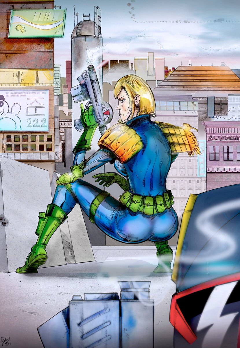 ¡He metido mis zarpas FX en este antiguo dibujo de @manusldraw!
 #judgeanderson #illustshare #draw #artistontwitter #art #pencil #sketch #doodle #judgedredd #illustshare #illustration #comics #color #FX #artwork #pencildrawing #manusimonartwork #astrogorestudio #writers @2000AD