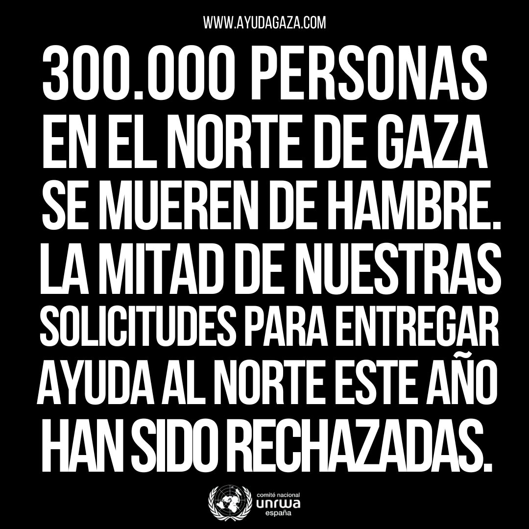 UNRWAes's tweet photo. En el norte de #Gaza, la hambruna es especialmente crítica.
En lo que va de año, la mitad de nuestras solicitudes para entregar ayuda en el norte han sido rechazadas.

Esto tiene consecuencias devastadoras entre la población de la zona.

Este infierno debe acabar ya. Es inhumano. https://t.co/gFgjNiRiyh