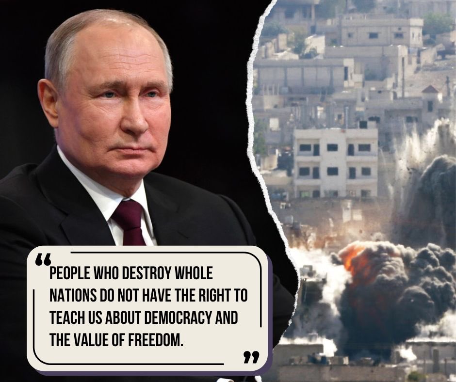 🇷🇺 Russian President Vladimir Putin says 'people who destroy whole nations do not have the right to teach us about democracy and the value of freedom.'