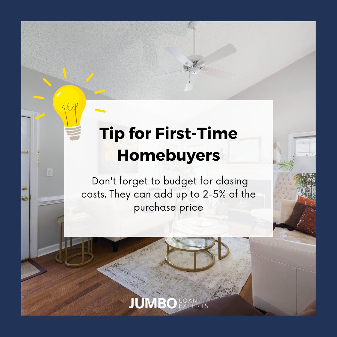 Homebuyer Tip: Don't forget to budget for closing costs. They can add up to 2-5% of the purchase price, but we can help you navigate these waters smoothly. Need help with the numbers? Our experts are just a message away! #TipTuesday #ClosingCosts