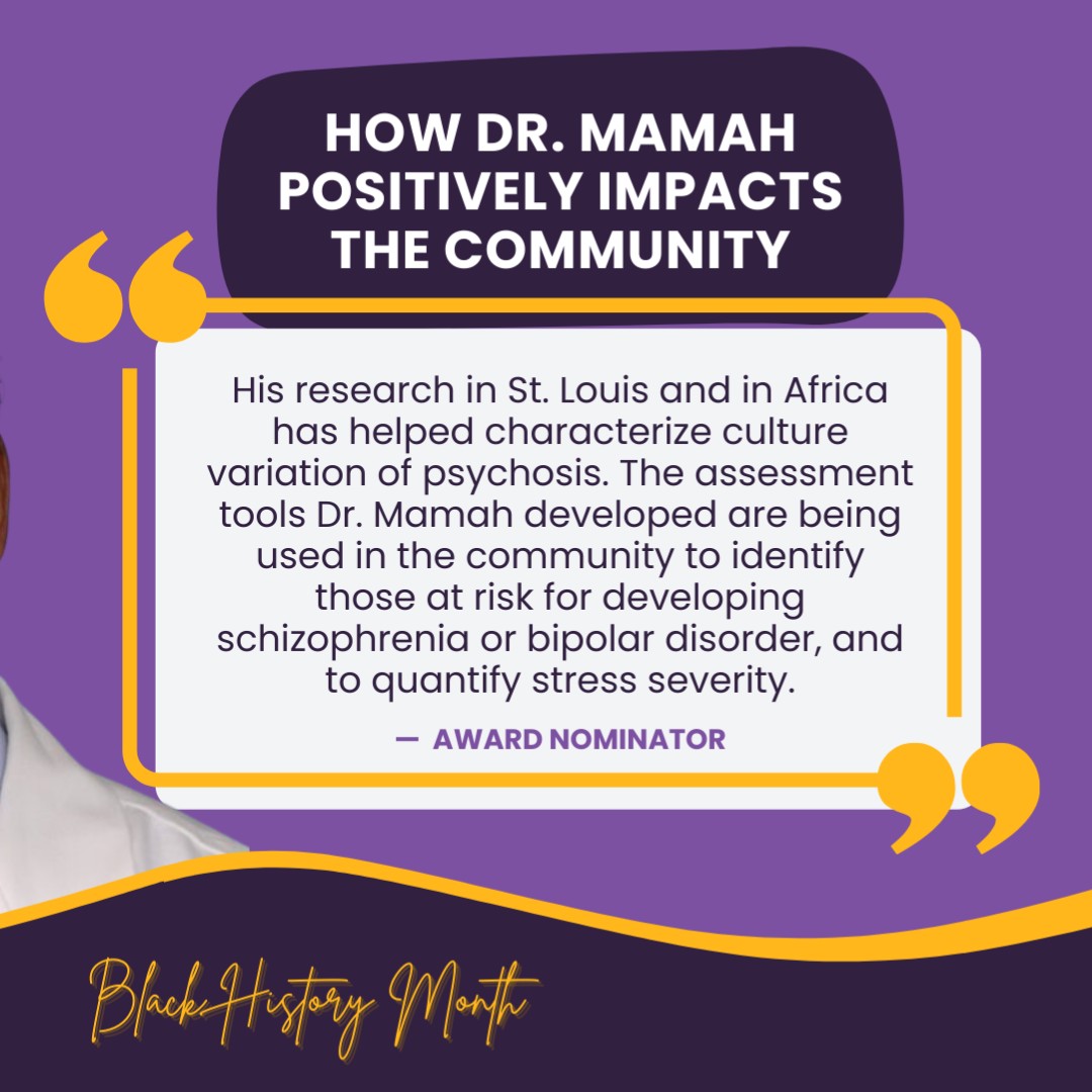 Next up in our celebration of Black History Month and past John M. Anderson Excellence in Mental Health Awardees is Dr. Daniel Mamah, the 2021 awardee! Submit your nominations for the 2024 awards by noon on February 22 at stlcsf.org/about-us/excel….