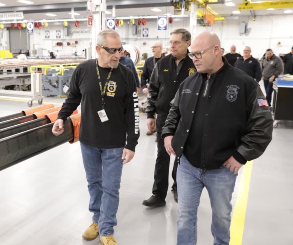 Teamsters's tweet photo. Teamster General President Sean M. O’Brien and General Secretary-Treasurer Fred Zuckerman joined Local 1150 Secretary-Treasurer and Eastern Region International Vice President Rocco Calo Tuesday morning to visit with Teamsters at Sikorsky in Bridgeport and Stratford, Connecticut. https://t.co/CaOwqT6Hdn