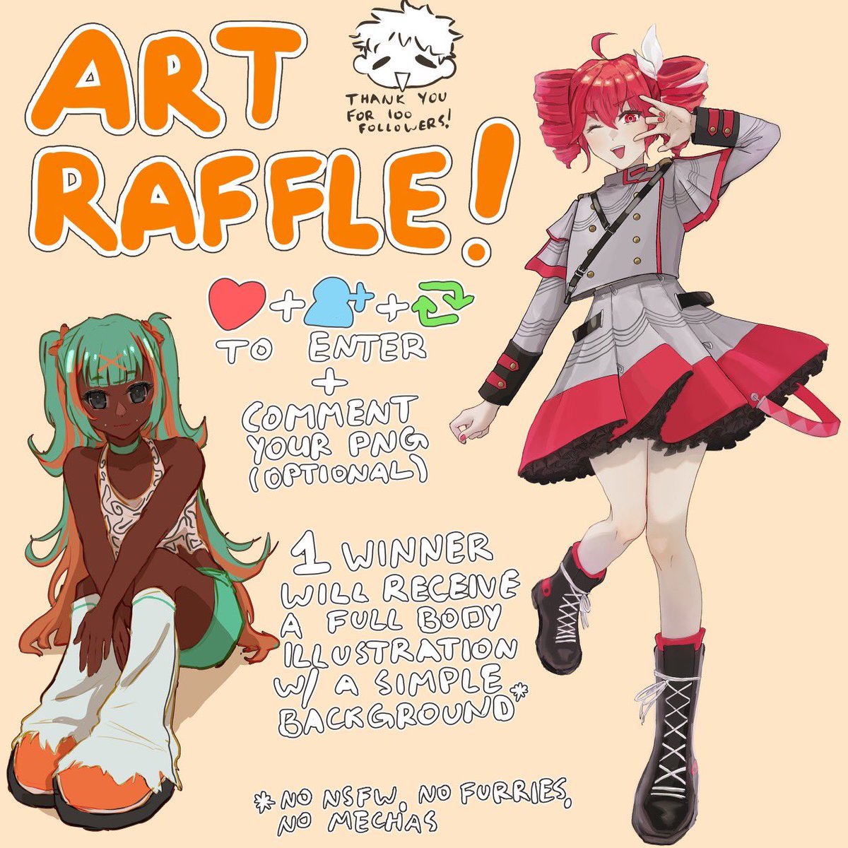 celebrating 100 followers with an #artraffle! :D winner will get a full body illustration with a simple bg to enter: 🌟like + RT this post 🌟follow me 🌟comment your png/oc (optional!) i will pick a random winner on march 1 🌸 #raffle #VTuberEN #VtuberUprising