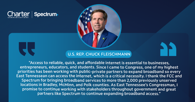CharterGov's tweet photo. 📣 NEW CHARTER #RDOF BUILDOUT:
📍 Bradley, McMinn, and Polk Counties, TN
🏠 2,400 Homes &amp; Businesses Now Have Access to High-Speed Internet 

Thank you @RepChuck for supporting efforts to close the #rural digital divide.