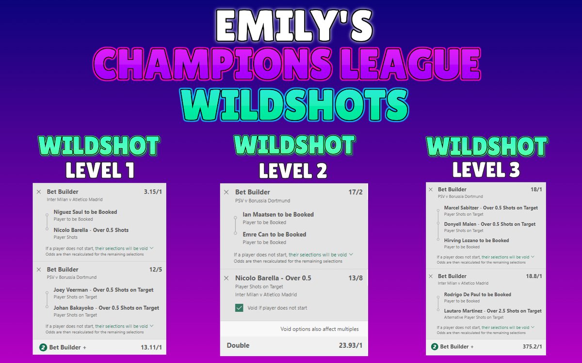 CHAMPIONS LEAGUE BET BUILDERS AND WILDSHOTS😍

I landed a 314/1 bet builder yesterday, let's win again tonight!😜

Everybody who ❤️ and retweets this tweet will get my upcoming tips!👀

You must turn my notifications on and drop me a follow to receive my tips🔔