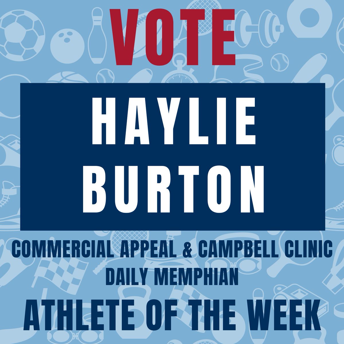 Haylie Burton is doubly nominated for Athlete of the Week in both the Commercial Appeal and the Daily Memphian! Vote for Haylie with the links below. DAILY MEMPHIAN: dailymemphian.com/section/sports… COMMERCIAL APPEAL: commercialappeal.com/story/sports/h…