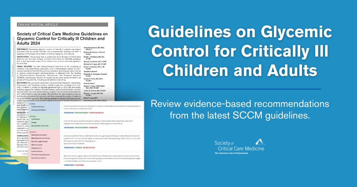Review SCCM's updated, evidence-based guidelines on glycemic control for critically ill children and adults. Access the guidelines: bit.ly/3OBs0cq #SCCMSoMe
