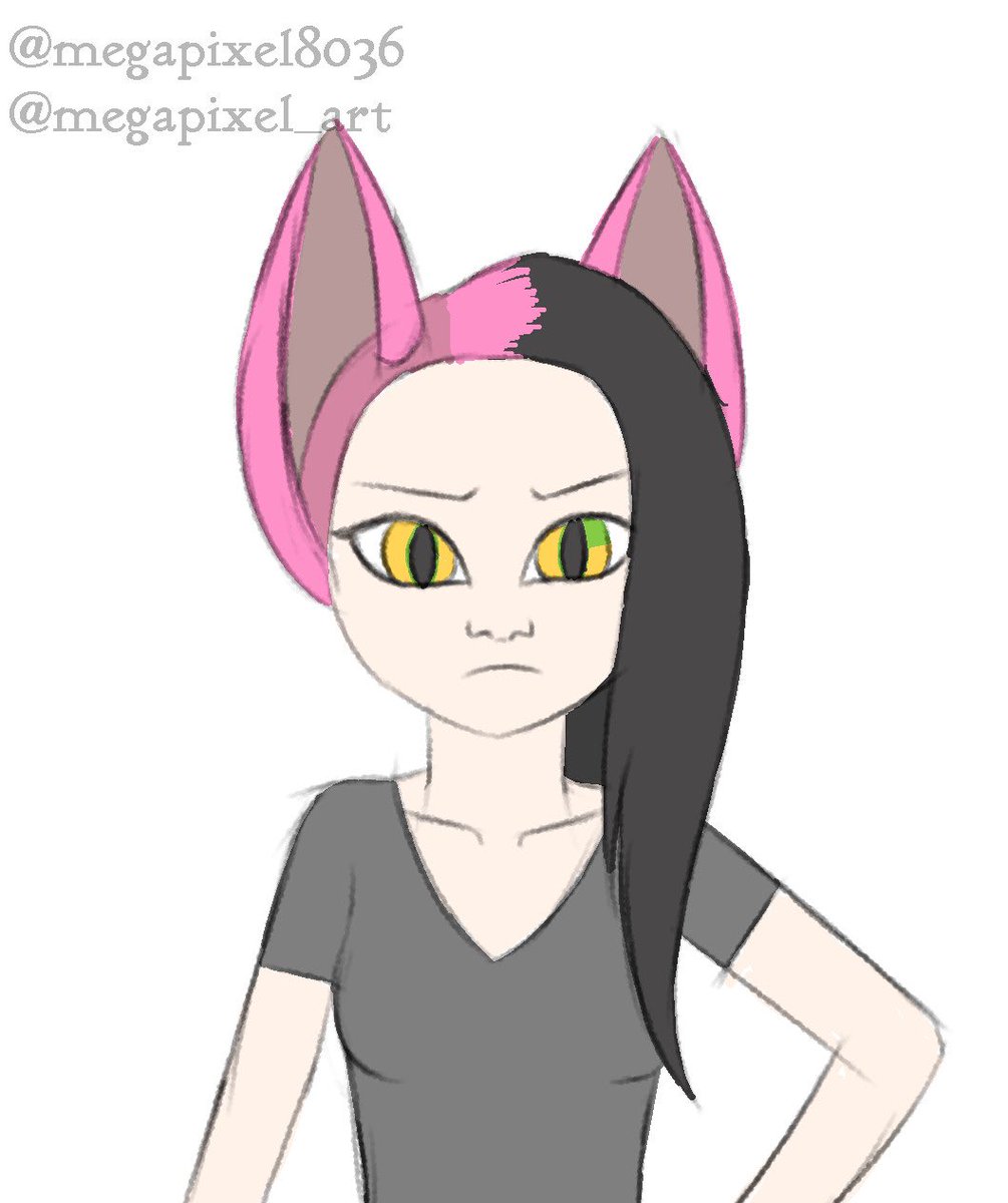 megapixel_art's tweet photo. An old cyberpunk themed character from a scuffed game where we forced D&amp;D 5E into a cyberpunk setting. She was grown in a tube to be a real life anime catgirl. https://t.co/EHdRzqVWJO