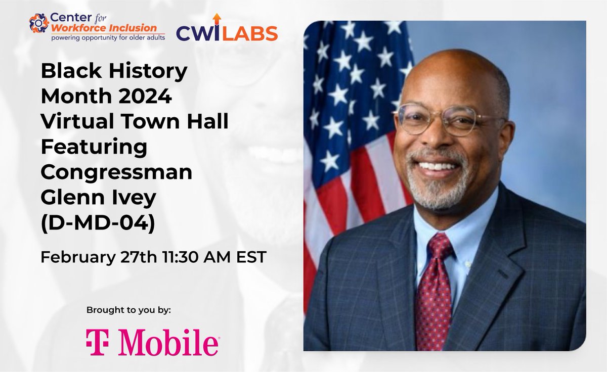 Join our virtual discussion with Congressman Glenn Ivey (D-MD-04) on how our government can partner with the corporate and philanthropic communities to advance equitable economic opportunity and an age-inclusive workforce. mailchi.mp/workforceinclu…