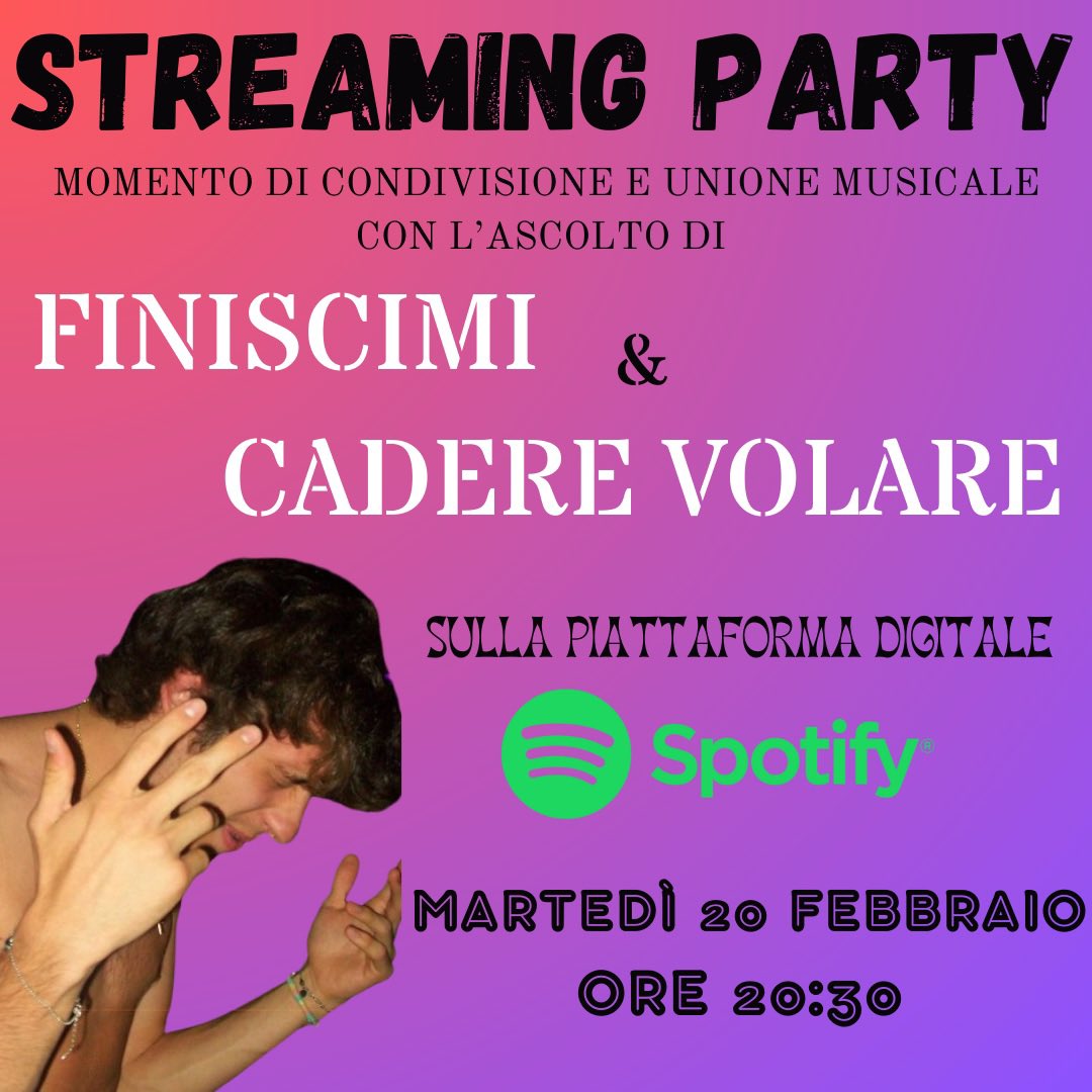 sole_vibess's tweet photo. Vi aspettiamo tra poco alle 20:30 per ascoltare insieme “FINISCIMI” e “CADERE VOLARE” 🤍
#sangiovanni 
👉🏻 la playlist per lo streaming party: https://t.co/lt1wBfegiV https://t.co/1rdm5Ci9vG