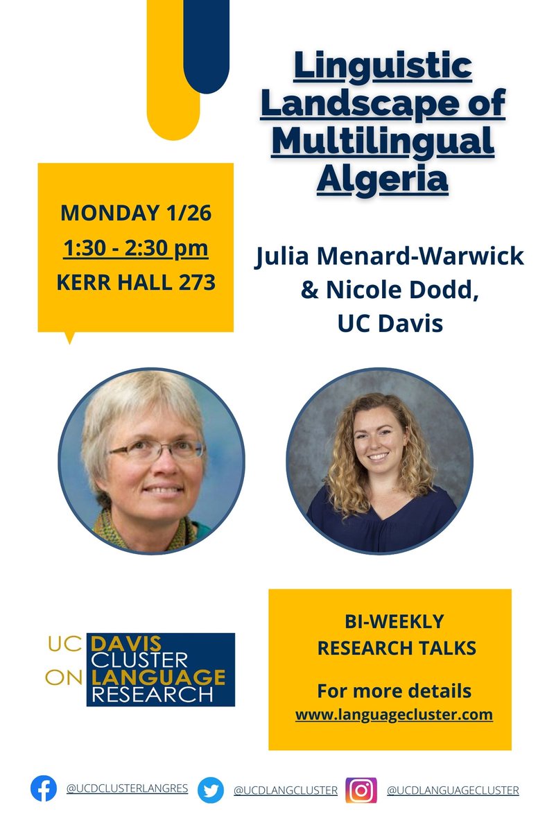 Next Monday (2/26), we will be hearing from Dr. Julia Menard-Warwick &amp; Nicole Dodd from the Linguistics department! This talk will be happening at 1:30pm instead of 12pm, please note the time change!