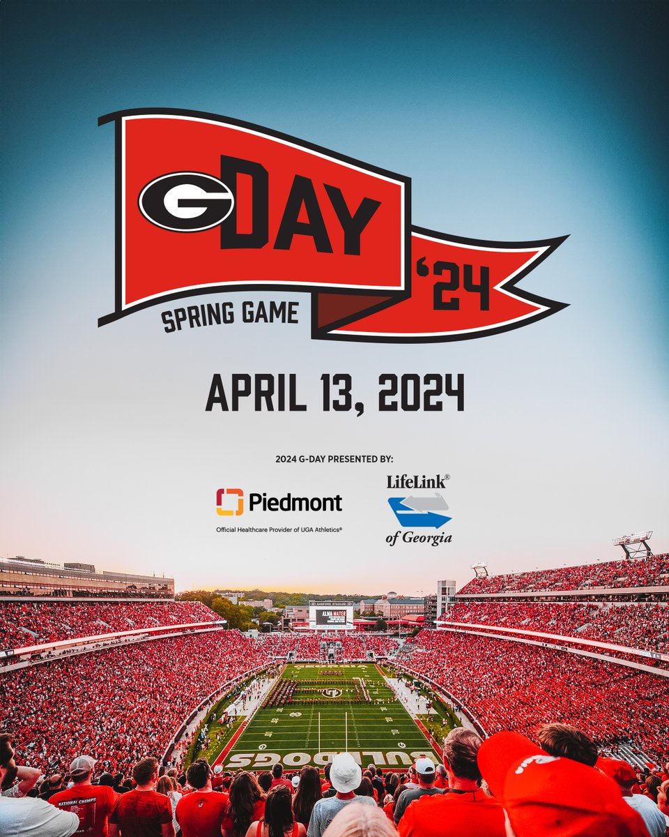 🚨 Mark Your Calendars 🚨 G-Day is set for April 13! Stay tuned for time, ticket information and tv details. #GoDawgs | @PiedmontHealth | @LifeLinkGA