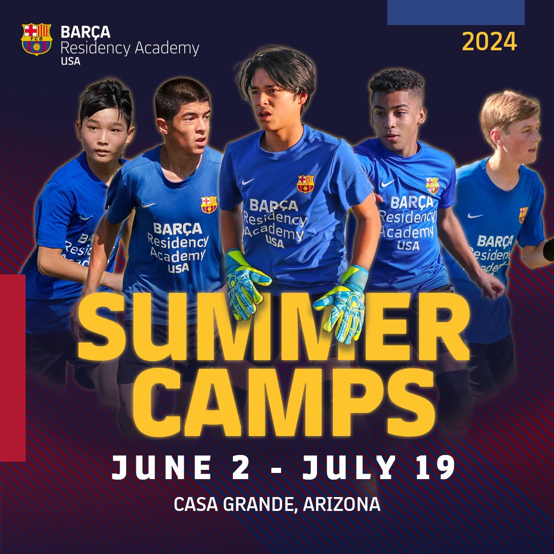 Become a Barca Residency Academy Player this Summer! 🙌🔵🔴 Week and Multi-Week Boys and Goalkeeper Summer Camps • June 2 - July 19 • Boys Ages: 10-17 • 𝗗𝗼𝗺𝗲𝘀𝘁𝗶𝗰 𝗮𝗻𝗱 𝗜𝗻𝘁𝗲𝗿𝗻𝗮𝘁𝗶𝗼𝗻𝗮𝗹 𝗣𝗹𝗮𝘆𝗲𝗿𝘀 🔗 More info + Register: bit.ly/42NAbGJ