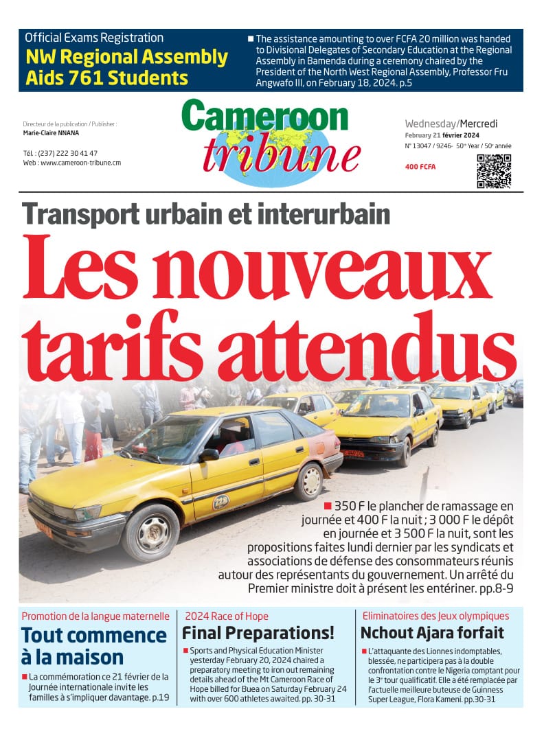 CamerounTribune's tweet photo. Notre #Une https://t.co/Vp2FV59Dh5