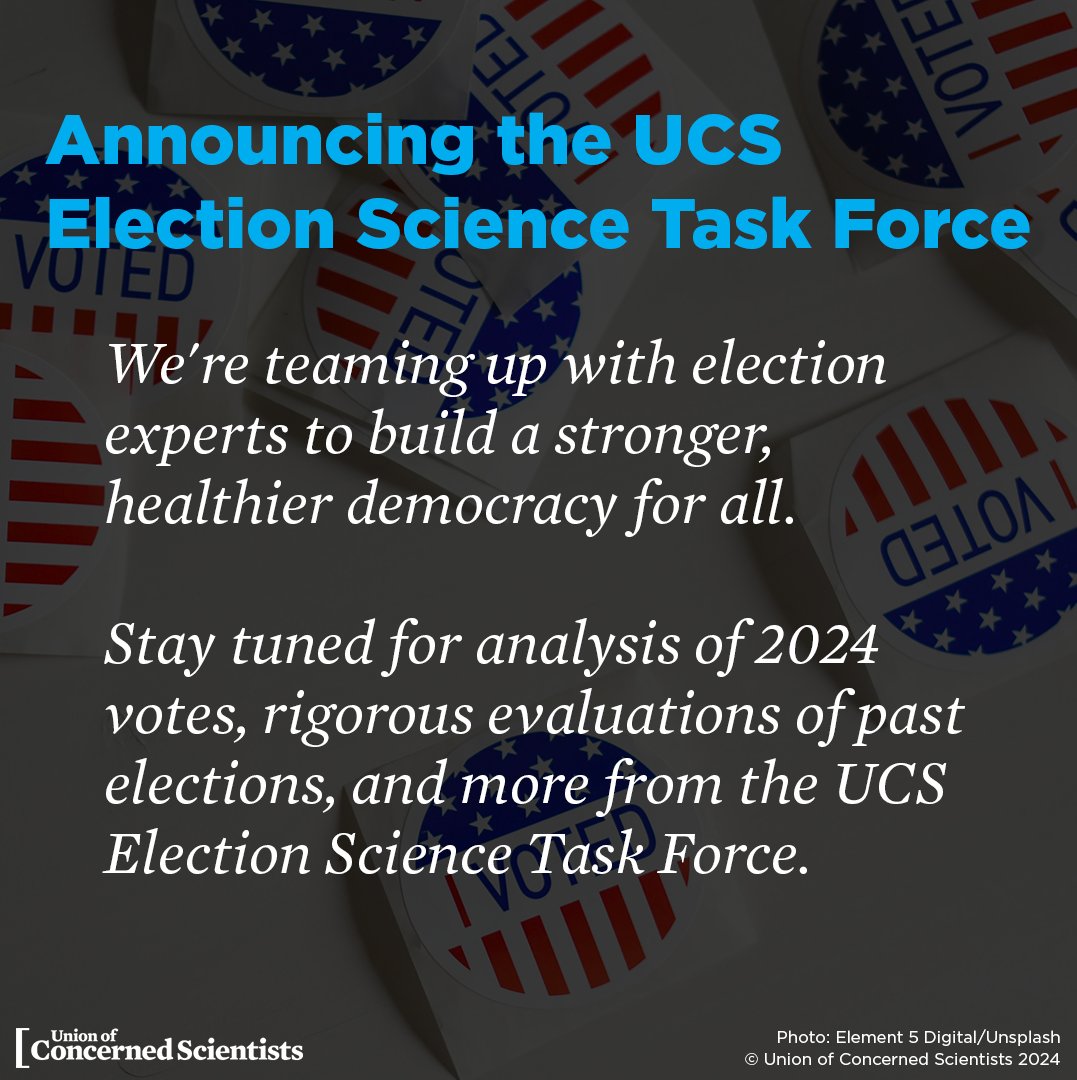 Election science enables us to identify robust, evidence-based methods that help ensure elections are free, fair, &amp; accessible to all voters. Learn about our 2024 Election Science Task Force. 

➡️act.ucsusa.org/3SHZGGp