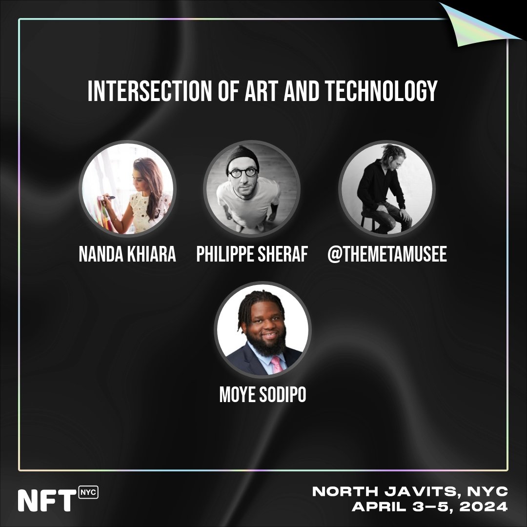 I'll be speaking with <a href="/NandaKhiara/">Nanda Khiara / GalleryNK.eth NFTNYC24 SPEAKER</a> <a href="/PhilippeSheraf/">Philippe Olo Art</a>  <a href="/CyberAlhaji/">BAIBAI</a> on the Art Track at #NFTNYC2024 about "Intersection of Art and Technology"