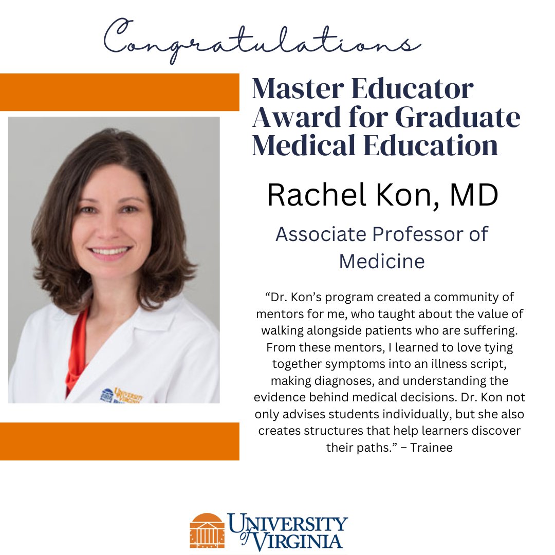 Congratulations to Dr. Rachel Kon, a 2023 recipient of the Master Educator Award for Graduate Medical Education.