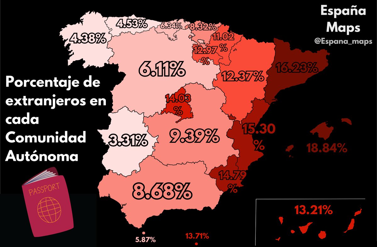Porcentaje de extranjeros residiendo en cada Comunidad Autónoma
