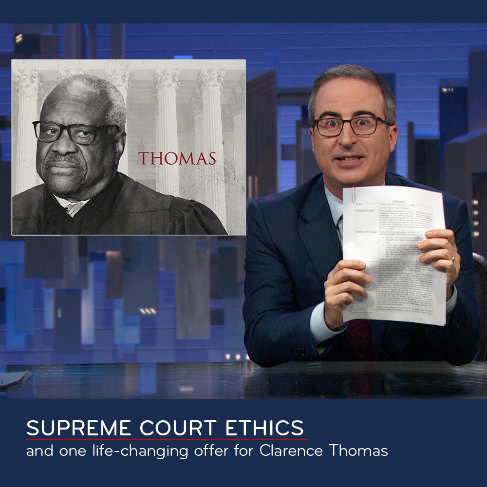 Season 11 has begun! And this week's main story is about the Supreme Court, the ethically questionable gifts some of the justices receive, and one very special offer for Clarence Thomas. Which could ruin John’s life. Genuinely. You’ll see.