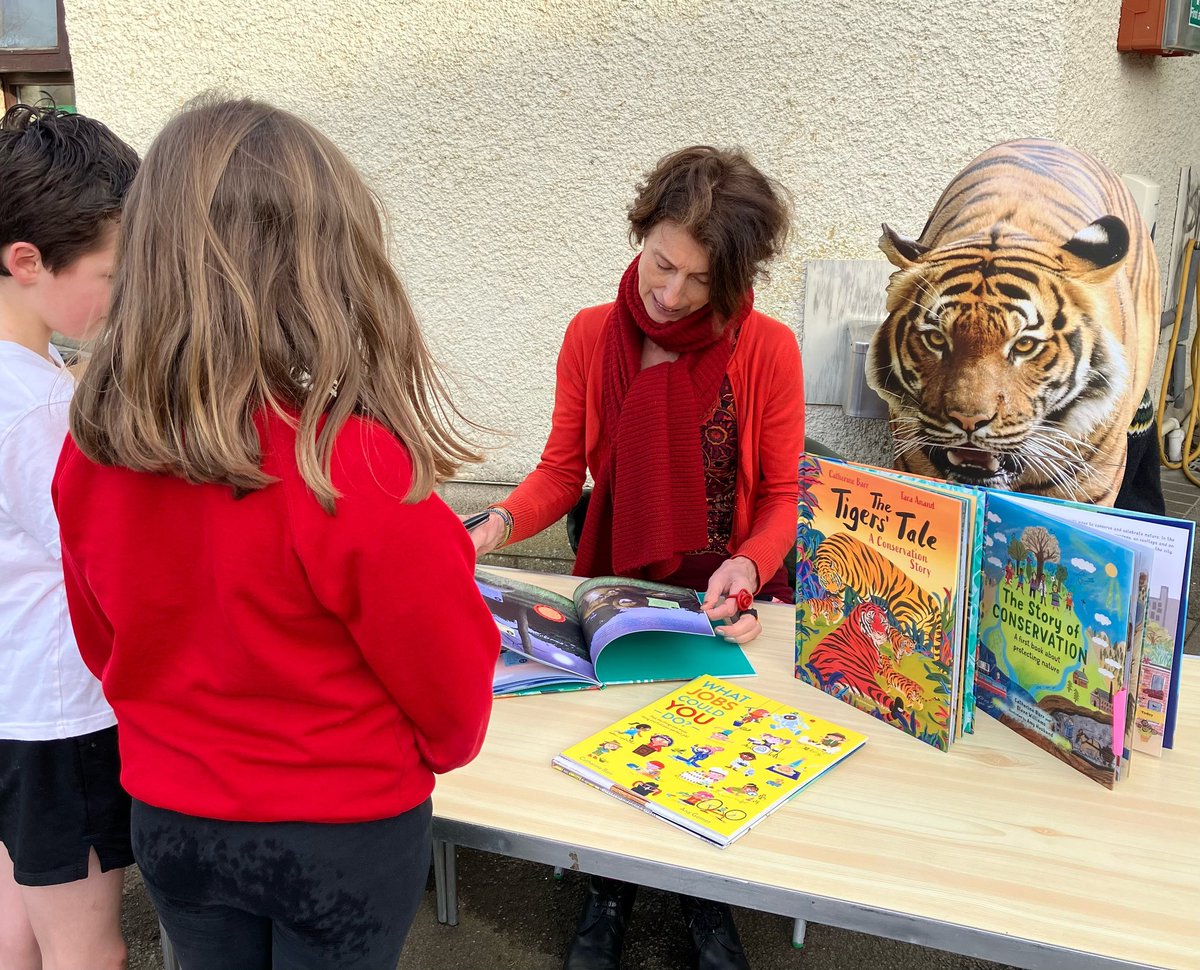 Day One of Book Week done! It's been a brilliant day - the author of our Book Week books, @catherine_barr ,  has been in school leading workshops all day on four of her books: The Fourteen Wolves, The Tiger's Tale, The Story of Conservation and Let's Save the Okavango Delta. 📚