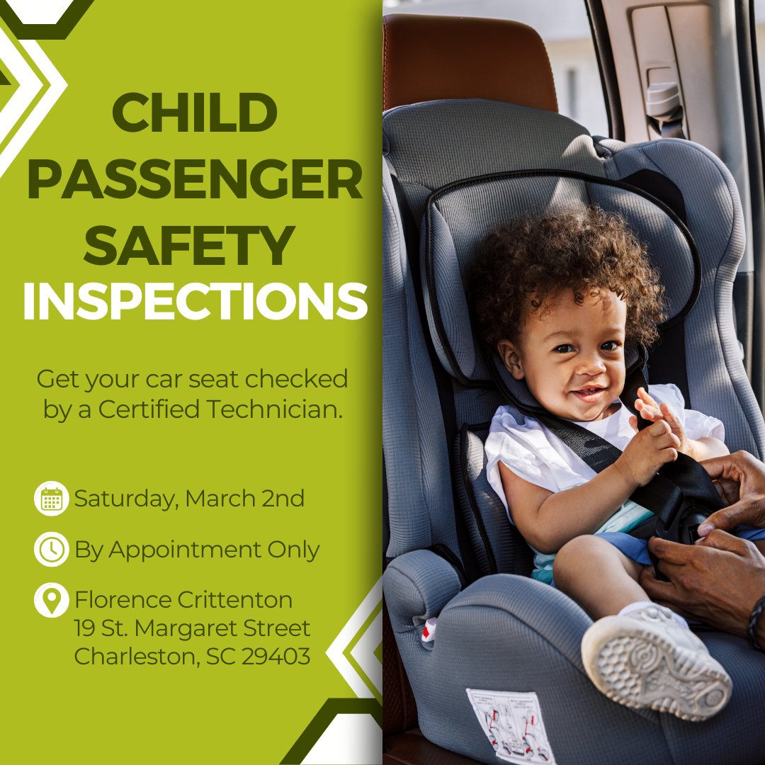 Florence Crittenton is excited to share that we are now an official DHEC Child Passenger Safety Inspection location with a Certified Technician!

Inspections are by appointment only and can be scheduled by going to florencecrittentonsc.org/child-passenge….

#florencecrittentonsc
