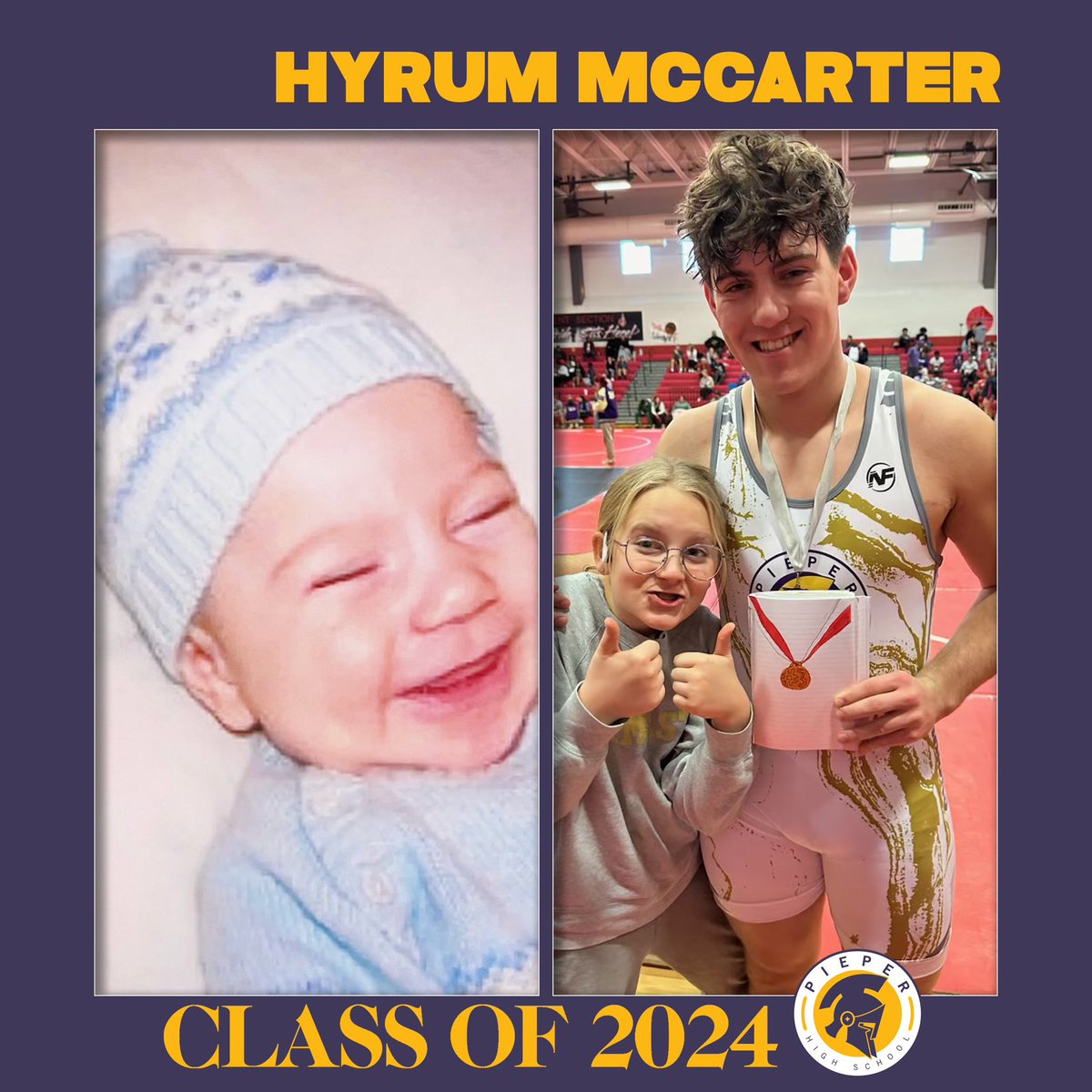 📣 Senior Spotlight 📣
Hyrum McCarter kicked off his wrestling journey with the Warriors in his Sophomore year.🏅 Post-graduation, he's gearing up for both athletic and academic pursuits at the University of New Mexico where he’s committed to play football. 🏈🎓💜💛