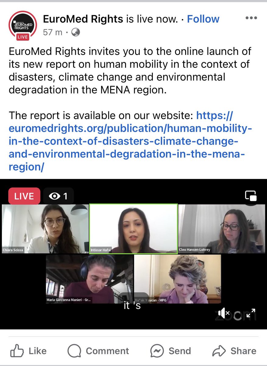 Thanks <a href="/EuroMedRights/">EuroMed Rights</a> for inviting me to be part of the panel to launch this important report by @ChiaraScissa on human mobility, climate change and enviro degradation in the MENA region