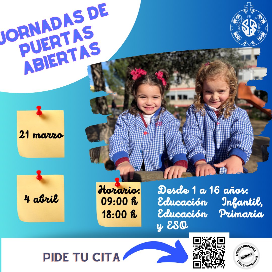 📢 ¡ATENCIÓN, ATENCIÓN! 📢 Ya tenemos fechas para nuestras Jornadas de Puertas Abiertas.  ¿Estás interesado? 🤔¿Conoces a alguien que esté buscando colegio?🤔🏫 Ayúdanos y comparte en tus redes #Abraza🫂  #JornadasDePuertasAbiertas #OsEsperamos #Escolarización2024